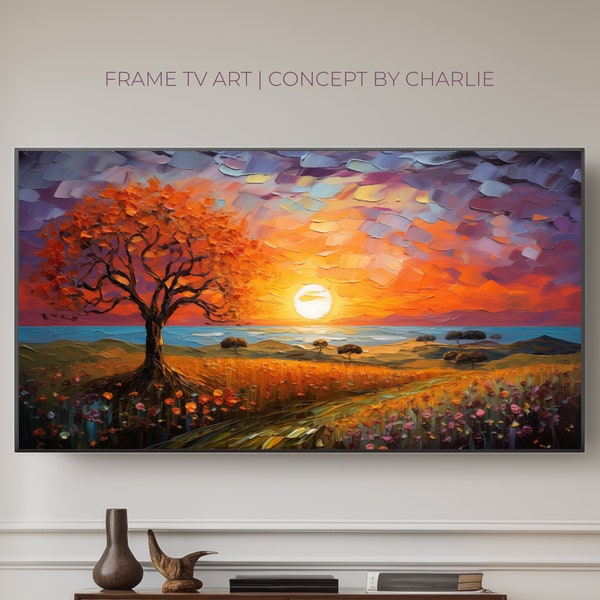 Spring Delight Sunset Art, Vintage Frame TV Art, Spring Tree Art for TV, Home Decor Landscape, Instant Digital Download - Frame 9