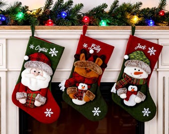 Personalized Christmas Stockings - Santa/Reindeer/Snowman Plush Styles,Christmas Stocking With Name, 2025 Christmas Stocking,Christmas Gift