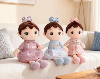 Muñecas de peluche personalizadas con nombre para niña, suaves y personalizadas, primera muñeca del bebé, regalo de muñeca de trapo para bebé, regalo de primer cumpleaños