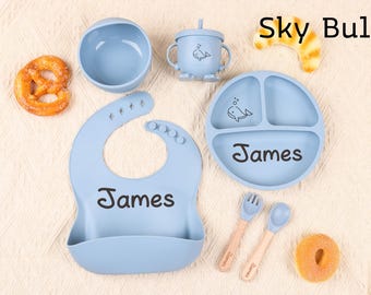 Personalized Silicone Baby Feeding Set: Engraved Weaning Supplies, 1st Birthday Gift