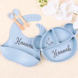 Personalisierte Mahlzeit-Set mit Saugnapfplatte und Besteck für Kinder,Silikon Bär Essenstablett,Baby Kind Geschenk,Speisebox,Essgeschirr mit Name
