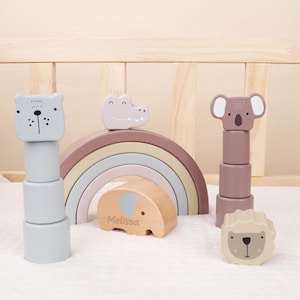 Custom Elephant Balance Blocks Wooden Toys,Wooden Rainbow Stacking Colorful Blocks,Baby Stacker Toy,Baby Sensory Toy,Gifts for Toddlers