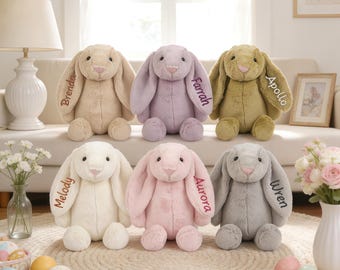 Personalized Embroidered Bunny Plush, Custom Name Stuffed Rabbit,Bunny Soft Plush Toy, Easter Baby Gift, Flower Girl Gift