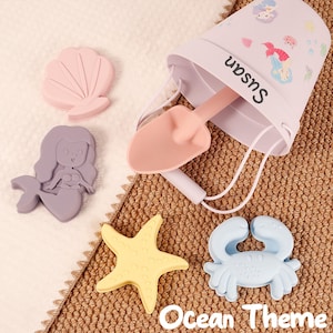 Personalized Ocean Theme Silicone Beach Toy Set: Bucket & Shovel