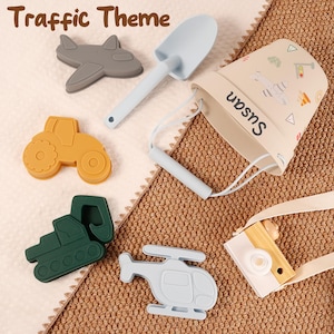 Personalized Traffic Theme Silicone Beach Toy Set: Biodegradable Sand Toys