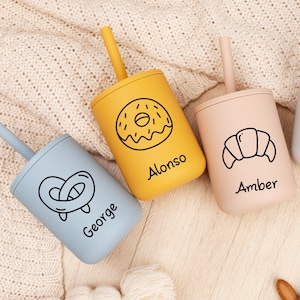 Custom Silicone Sippy Cup with Straw: Engraved Dessert Theme