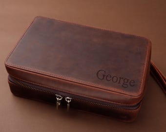 Gepersonaliseerde sigarenset, leren sigarenhouder, leren etui voor sigaren en sigarengereedschap, luxe sigarenreisetui, cadeaus bruidsjonkers, vaderdagcadeau