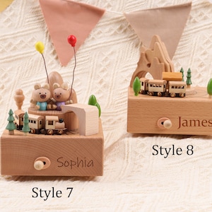 Carrusel musical de bailarina personalizado de madera/regalos de cumpleaños para bebés/regalo de recuerdo para niños/caja de música con nombre grabado/caja de música de tren/niña