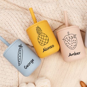 Custom Silicone Cup for Baby,Engraved Name Sippy Cup,Fruit Template Cup,Silicone Sippy Cup,Toddler Training Cup,Custom 1st Birthday Gift