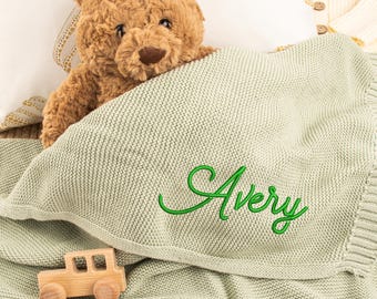 Personalized Embroidery Baby Blanket,Custom Baby Name Blanket,Soft Cotton Knit,Gift for Newborn Baby,Stroller Blanket,Newborn Keepsake