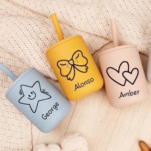 Personalized Sippy Cup with Straw, Leak-Proof Straw Tumbler, Engraved Name Silicone Cup, Customized 1st Birthday Gift,Toddler Cup, Baby Gift