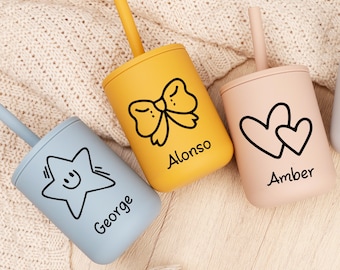 Personalized Sippy Cup with Straw, Leak-Proof Straw Tumbler, Engraved Name Silicone Cup, Customized 1st Birthday Gift,Toddler Cup, Baby Gift