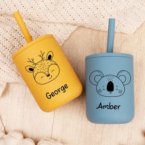 Engraved Silicone Sippy Cup with Straw: Custom Toddler Training Cup