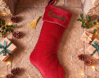 Personalized Velvet Christmas Stocking, Custom Embroidered Name, Holiday Mantel Decor