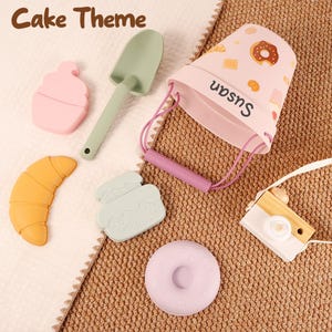 Custom Cake Theme Silicone Beach Toy Set: Personalized Sand Bucket