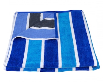 Personalised Blue Stripe Beach Towel – Large Eco-Friendly Recycled Cotton Rich Towel