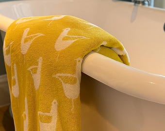 Żółte ręczniki kąpielowe z tureckiej bawełny z motywem mewy – 100% ręczniki kąpielowe o splocie żakardowym