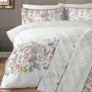 Wildflower Duvet Cover Set – Off-White 200 Thread Count Cotton Bedding with Piped Edges, Cottagecore Floral Decor