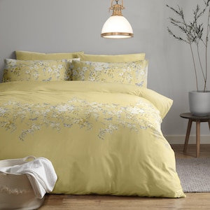 Floral Ochre Duvet Cover Set – Optional Personalised Initial Pillowcases & Meg&#39;s Crafty Comforts Logo