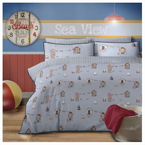 Beach Hut Duvet Cover Set – 200 Thread Count Cotton Rich Bedding with Piped Edges