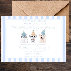 Printable Snips and Snails Puppy Birthday Invitation