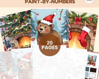 20 Christmas Paint by numbers, Adults Coloring by number, Kids Printable Coloring Page, Winter Digital Instant Download Activity Sheet, PBN