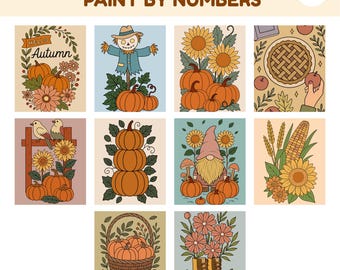 10 Autumn Paint By Numbers Bundle, Fall Coloring Pages, Adults Color By Numbers, Kids Coloring Book, Fall Digital Procreate Instant Download