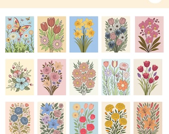 15 bloemen verf op nummer bundel, bloemen kleurplaten, volwassenen kleur op nummer, digitale kleurplaten, procreate kleurboek, bloem