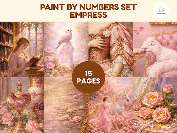 15 Empress Paint by Numbers Bundle, Digital Coloring Pages for Adults, Printable Procreate Coloring Book, iPad Color by Number,Royal CBN PBN