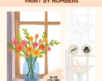 Flower Vase Paint By Numbers, Digital Floral Coloring Page (PDF, PNG)