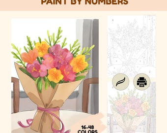 Flower Bouquet Color By Number, Adult Floral Printable (Digital Download)