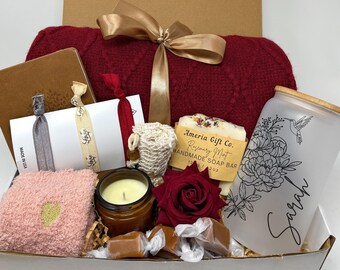 Appreciation Gift Box: Personalized Glass, Blanket, Handmade Soap, Hair Clips