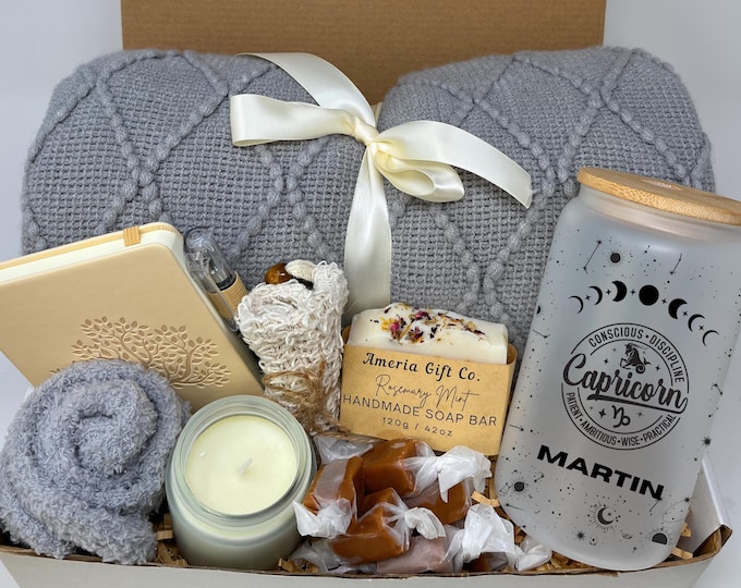 Personalized Zodiac Gift Box: Astrology Spa Set with Blanket & Candle