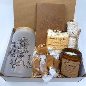 Personalized Retirement Gift Box for Coworker: Blanket, Mug & Birth Flower Glass