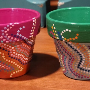 Hand painted flower pots, dot art, bohemian art, home decor, housewarming gift, handmade gift, gift for teacher, home gift, unique catch-all