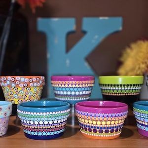 Hand painted flower pots, dot art, bohemian art, home decor, housewarming gift, handmade gift, gift for teacher, home gift, unique catch-all