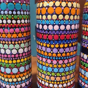 Hand painted wine bottles, dot art, bohemian art, home decor, housewarming gift, handmade gift, home gift, bar decor, one of a kind gift
