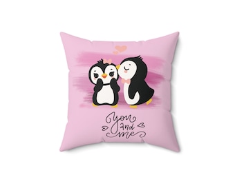 Penguin Love Couple *You an Me* Polyester Square Pillow (35 x 35 cm)