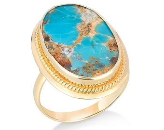 14K Real Gold Natural Exotic Stone Ring Real 14K Solid Gold Natural Turquoise Precious Gemstone Dainty Ring 14K Yellow Gold | All Sizes