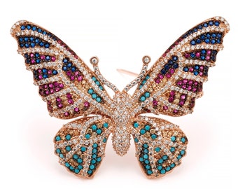 Women Butterfly Design Brooch, Crystal Butterfly Available All Colors Handmade Butterfly Brooch 925 Silver