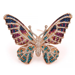 Women Butterfly Design Brooch, Crystal Butterfly Available All Colors Handmade Butterfly Brooch 925 Silver