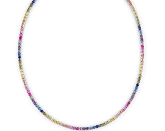 Women Rainbow Tennis Necklace Multi Color 925 Sterling Silver Dainty Tennis Necklace Cubic Zirconia Necklace Diamond Multi Stone Bracelet