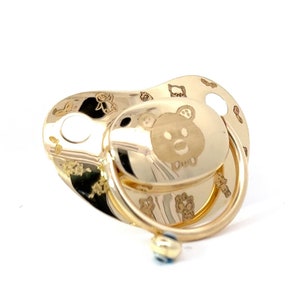Real 14K Solid Gold Teddy Bear Baby Pacifier Perfect Gift for Baby Fully Gold Baby Pacifier with Evil Eye Gifts For Baby image 1