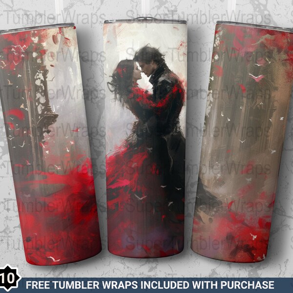 Valentine's Day Couple Love Themed Digital Download, Romantic 20oz Skinny Tumbler Wrap, Straight Tapered Tumbler Design PNG