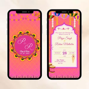 Digital Wedding Invite | Animated Mehndi Haldi Sangeet Dholki Shaadi Wedding Invite, Pink & Orange Theme
