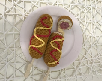 Corn Dog PDF pattern, Play food crochet amigurumi