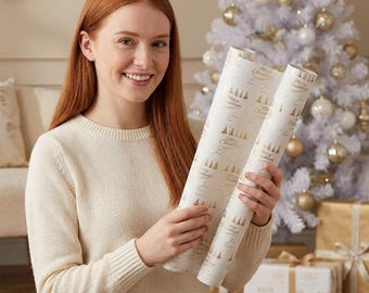 Customizable Merry Christmas Holiday Wrapping Paper | Cream and Gold