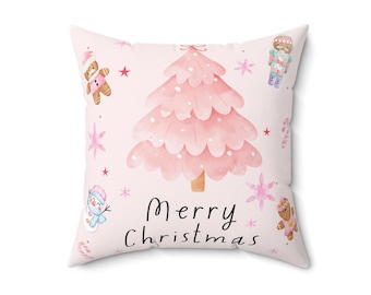 Christmas Decor Pillow, Merry Christmas Throw Cushion, Holiday Home Accent, Plush Square Pillow for Couch, Festive Seasonal Pillows