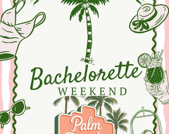 Beverly Hills Bachelorette Weekend Itinerary Template | Editable Digital Party Schedule | Palm Paradise Theme