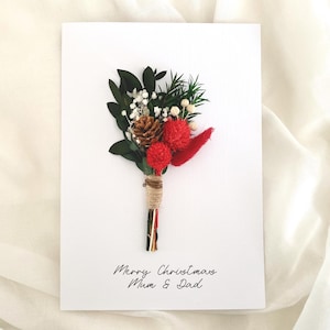 Feliz Natal Mamãe Pai, Cartão de Natal dos Pais, Cartão de Natal, Lembrança, Flor Seca, Cartão de Natal para Mamãe Pai, Feito à Mão